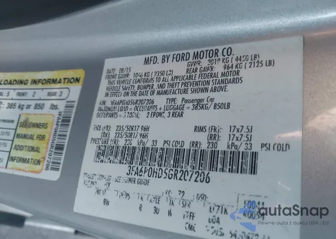 2016 Ford Fusion Se from USA, damaged, VIN 3FA6P0HD5GR207206